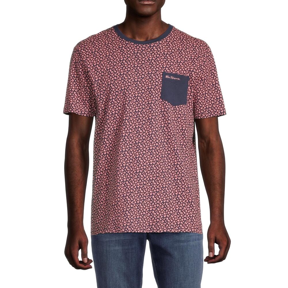 Ben Sherman Shirt Mens XXL NWT Crew T-Shirt Navy Micro Floral Pocket Regular Fit